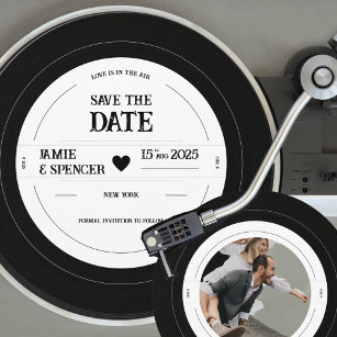 Retro Vinyl Record Foto Hochzeit Speichern Sie das Einladung