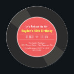 Retro Vinyl Record Geburtstagsparty Einladungen<br><div class="desc">Eine Geburtstagsfeier-Einladung,  die so gestaltet ist,  wie der Retro-Vintage inspirierte Vinyl-Schallplatte auszusehen. Einfache Farbpalette aus rot,  schwarz und gelb. In der Mitte der Platte ist ein winziges Herz. Ideal für erwachsene Party mit Retro- oder Musikthema. Fügen Sie Ihre Geburtstagsfeierdetails in den bereitgestellten Raum.</div>
