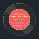 Retro Vinyl Record Geburtstagsparty Einladungen<br><div class="desc">Eine Geburtstagsfeier-Einladung,  die so gestaltet ist,  wie der Retro-Vintage inspirierte Vinyl-Schallplatte auszusehen. Einfache Farbpalette aus rot,  schwarz und gelb. In der Mitte der Platte ist ein winziges Herz. Ideal für erwachsene Party mit Retro- oder Musikthema. Fügen Sie Ihre Geburtstagsfeierdetails in den bereitgestellten Raum.</div>