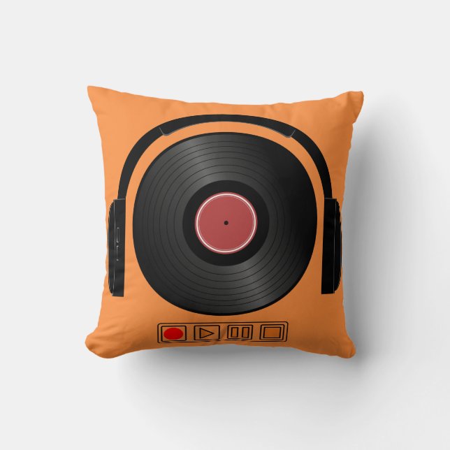 Retro Vinyl Record Headphones Music Pillow Kissen (Vorderseite)