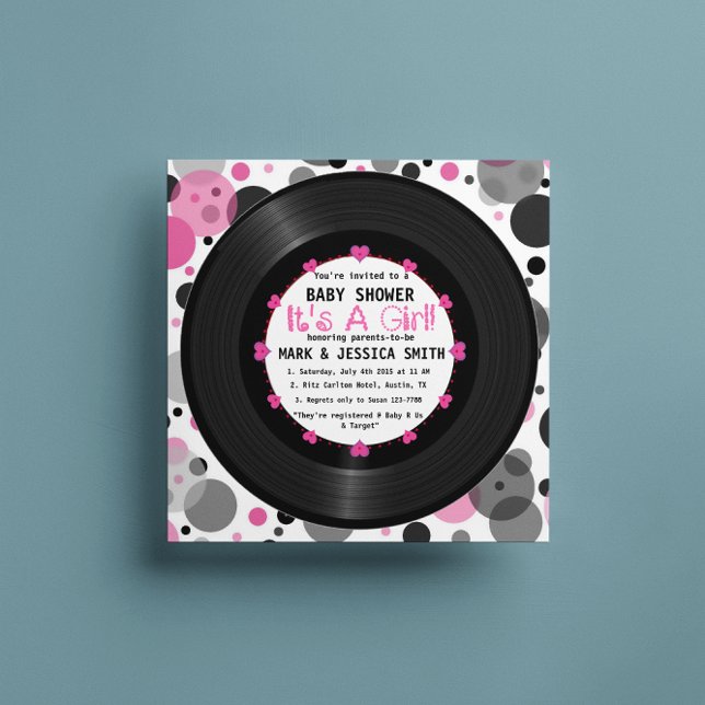 Retro Vinyl Record l Modern Chic Girl Babydusche Einladung (Von Creator hochgeladen)
