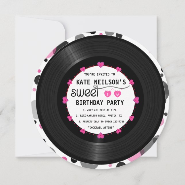 Retro Vinyl Record l Modern Chic Sweet 16 B'day Einladung (Vorderseite)