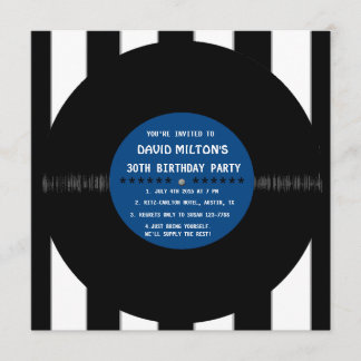 Retro Vinyl Record l Moderne Geburtstagsparty lädt Einladung
