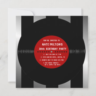 Retro Vinyl Record l Moderne Geburtstagsparty lädt Einladung