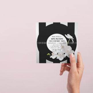 Retro Vinyl Record Moderne Orchideen Einladungen