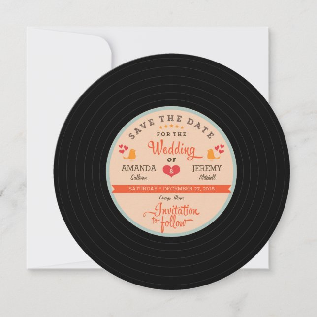 Retro Vinyl Record Orange Sky Save the Date (Vorderseite)