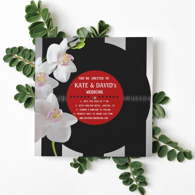 Retro Vinyl Record Orchids Moderne Hochzeiten Einl Einladung (Von Creator hochgeladen)