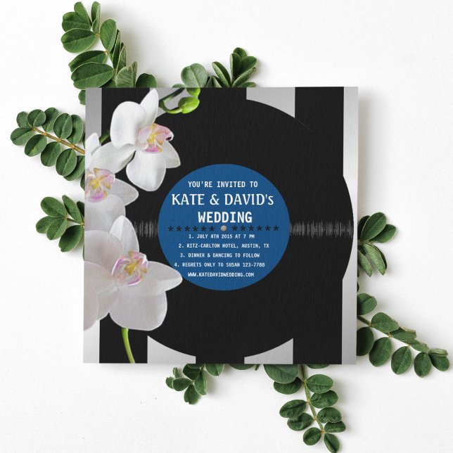 Retro Vinyl Record Orchids Moderne Hochzeiten Einl Einladung (Von Creator hochgeladen)