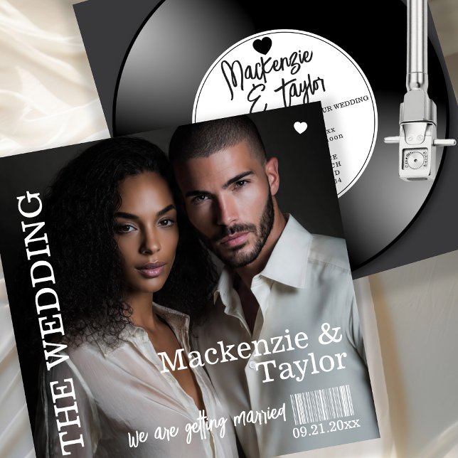 Retro Vinyl Record Photo Cover Wedding Einladung (Retro Vinyl Record Photo Cover Wedding Invitation by Ricaso - Fun novelty music lover invite)