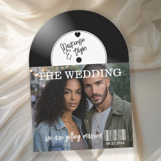 Retro Vinyl Record Photo Cover Wedding Einladung (Retro Vinyl Record Photo Cover Wedding Invitation by Ricaso - Novelty music themed wedding invites)