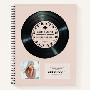 Retro Vinyl Record Pink Abschluss Gästebuch Notizbuch
