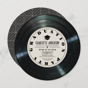 Retro Vinyl Record Tan Abschluss Einladung