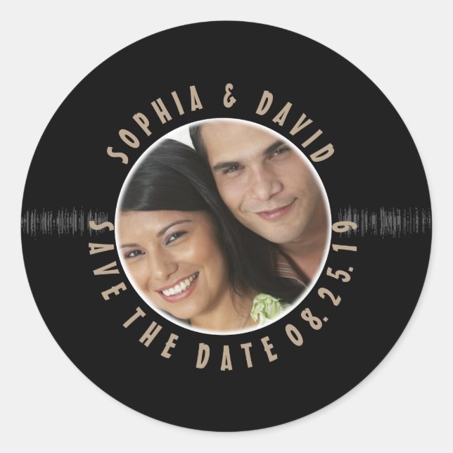 Retro Vinyl Record Wedding FOTO SAVE THE DATE Runder Aufkleber (Vorderseite)