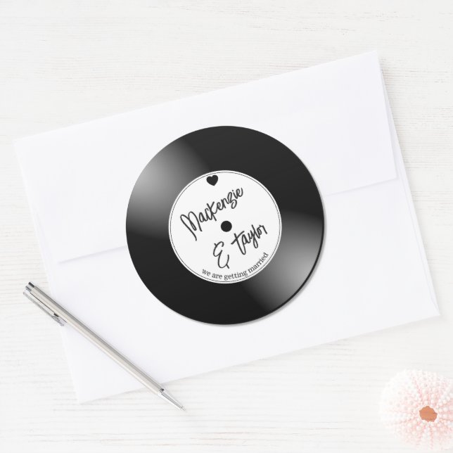 Retro Vinyl Record Wedding Runder Aufkleber (Umschlag)