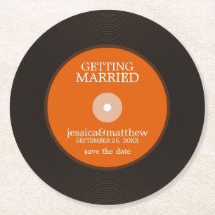 Retro Vinyl Record Wedding Save the Date Wedding Runder Pappuntersetzer