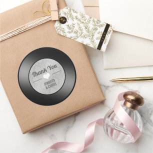 Retro Vinyl Record Wedding Vielen Dank Runder Aufkleber