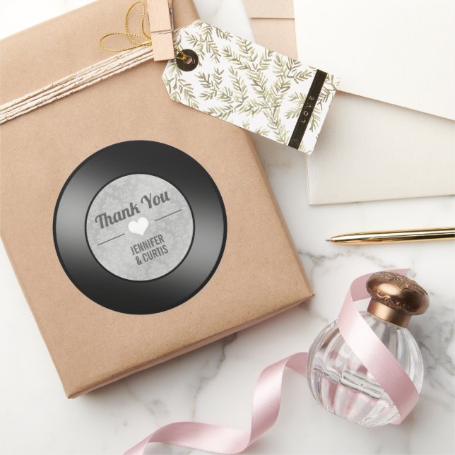 Retro Vinyl Record Wedding Vielen Dank Runder Aufkleber (Schenken)
