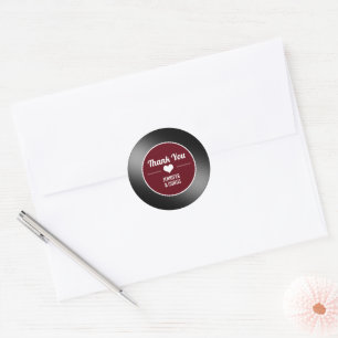 Retro Vinyl Record Wine Red Wedding Vielen Dank Runder Aufkleber