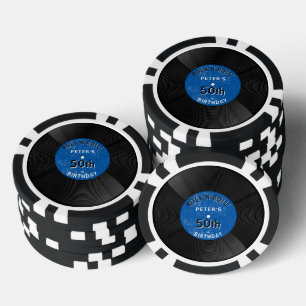 Retro-Vinyl-Schallplatte Rock N Roll Blau Geburtst Pokerchips