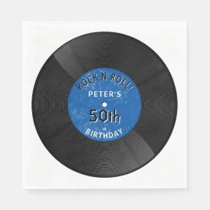 Retro-Vinyl-Schallplatte Rock N Roll Blau Geburtst Serviette