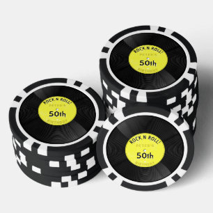 Retro-Vinyl-Schallplatte Rock N Roll Gelbe Geburts Pokerchips