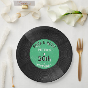 Retro-Vinyl-Schallplatte Rock N Roll Grüne Geburts Pappteller