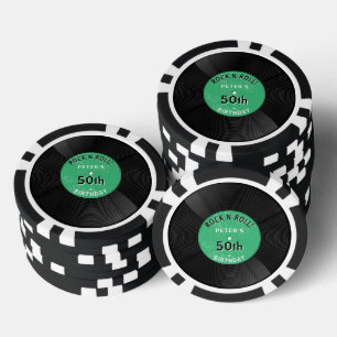 Retro-Vinyl-Schallplatte Rock N Roll Grüne Geburts Pokerchips