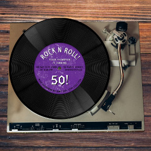 Retro-Vinyl-Schallplatte Rock N Roll Lila Geburtst Einladung