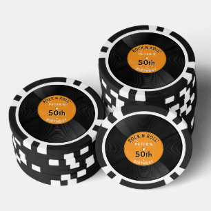 Retro-Vinyl-Schallplatte Rock N Roll Orange Geburt Pokerchips