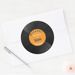 Retro-Vinyl-Schallplatte Rock N Roll Orange Geburt Runder Aufkleber