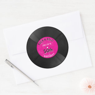 Retro-Vinyl-Schallplatte Rock N Roll Pink Geburtst Runder Aufkleber