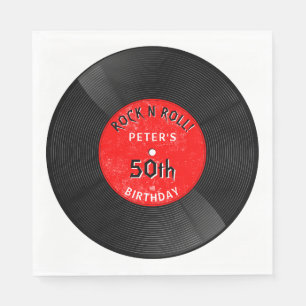 Retro-Vinyl-Schallplatte Rock N Roll Roter Geburts Serviette