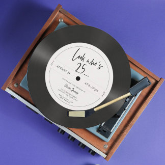 Retro-Vinyl-Schallplatte Schau wer 25 ist, 25. Geb Einladung