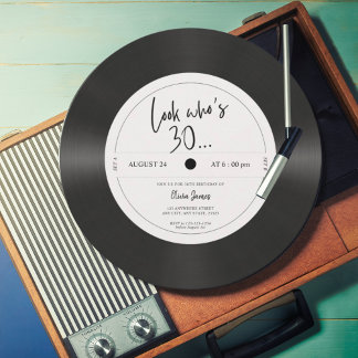 Retro-Vinyl-Schallplatte Schau wer 30 ist, 30. Geb Einladung