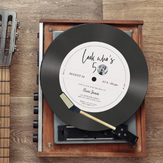 Retro-Vinyl-Schallplatte Schau wer 50 ist, 50. Geb Einladung