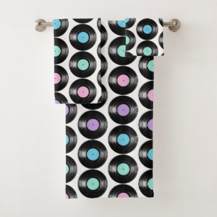 Retro-Vinyl-Schallplatten Farbige Musterdesign Badhandtuch Set