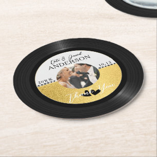 Retro-Vinyl-Schallplatten-Foto-Hochzeitsgeschenk D Runder Pappuntersetzer