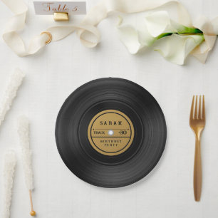 Retro-Vinyl-Schallplatten-Geburtstag Pappteller