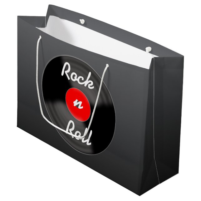 Retro-Vinyl-Schallplatten-Geschenktasche Große Geschenktüte (Vorderseite Schrägansicht)