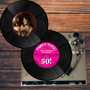 Retro-Vinyl-Schallplatten-Musik-Meilenstein-Geburt Einladung
