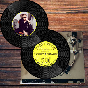 Retro-Vinyl-Schallplatten-Musik-Meilenstein-Geburt Einladung