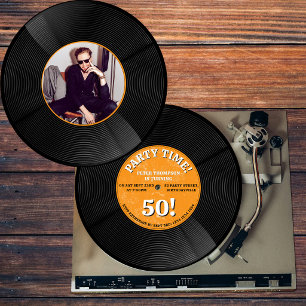 Retro-Vinyl-Schallplatten-Musik-Meilenstein-Geburt Einladung