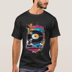 Retro-Vinyl-Schallplattenspieler-Splash-Art T-Shirt