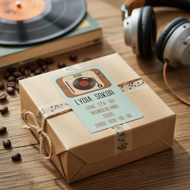Retro Vinyl Turntable Shipping Label (Von Creator hochgeladen)