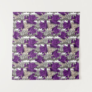Retro, violette Rosen Wandteppich