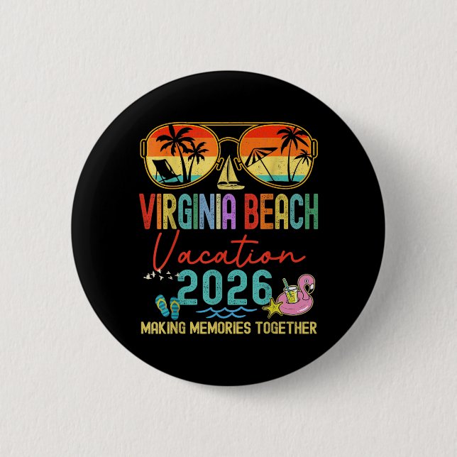 Retro Virginia Beach Urlaub 2026 Erinnerungen Button (Vorderseite)