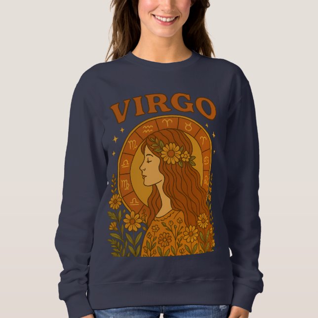 Retro Virgo Zodiac Boho Floral Astrologie Sweatshirt (Vorderseite)