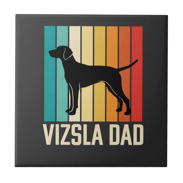 Retro Vizsla Vater Hund Silhouette Fliese (Vorderseite)