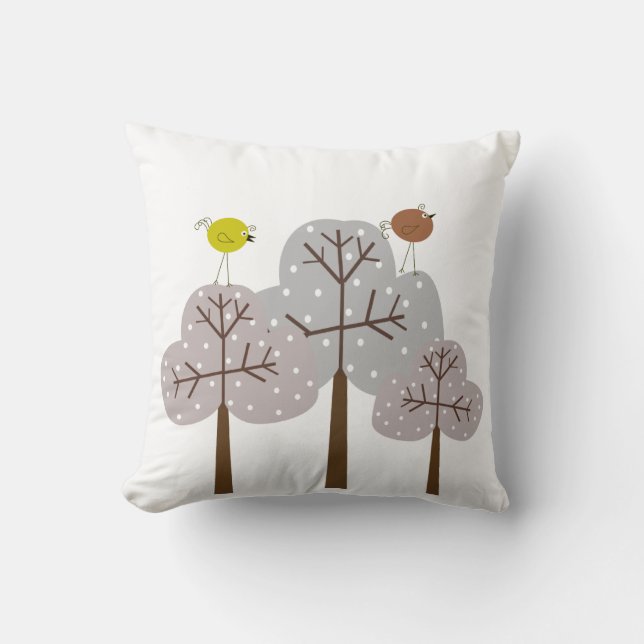 Retro Vögel und Baum-dekoratives Kissen (Vorderseite)