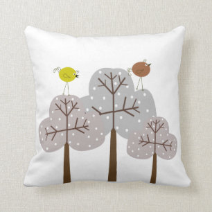 Retro Vögel und Baum-dekoratives Kissen
